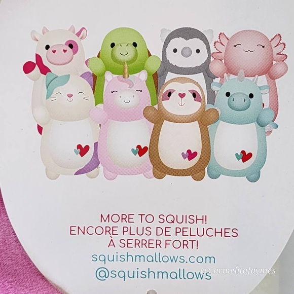 ❤️ CAEDYN 🐄 Pink Valentines Cow Heart Nose Hugmee Squishmallow Kellytoy NWT - Picture 8 of 9